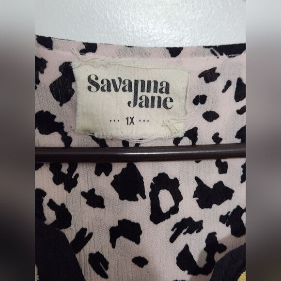 Savanna Jane Leopard printed long sleeve floral embroidered dress plus size 1X - Picture 8 of 9